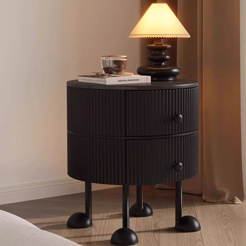 Traditional French Sintered Stone PP Iron plywood Round Cartoon-Leg Nightstand 2 Drawers For Bedroom