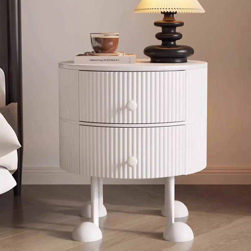 Traditional French Sintered Stone PP Iron plywood Round Cartoon-Leg Nightstand 2 Drawers For Bedroom