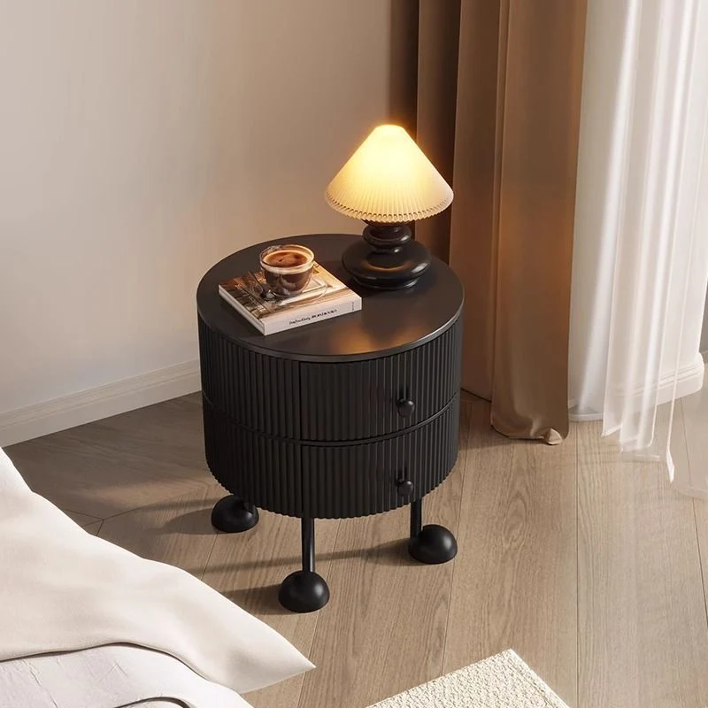 Traditional French Sintered Stone PP Iron plywood Round Cartoon-Leg Nightstand 2 Drawers For Bedroom