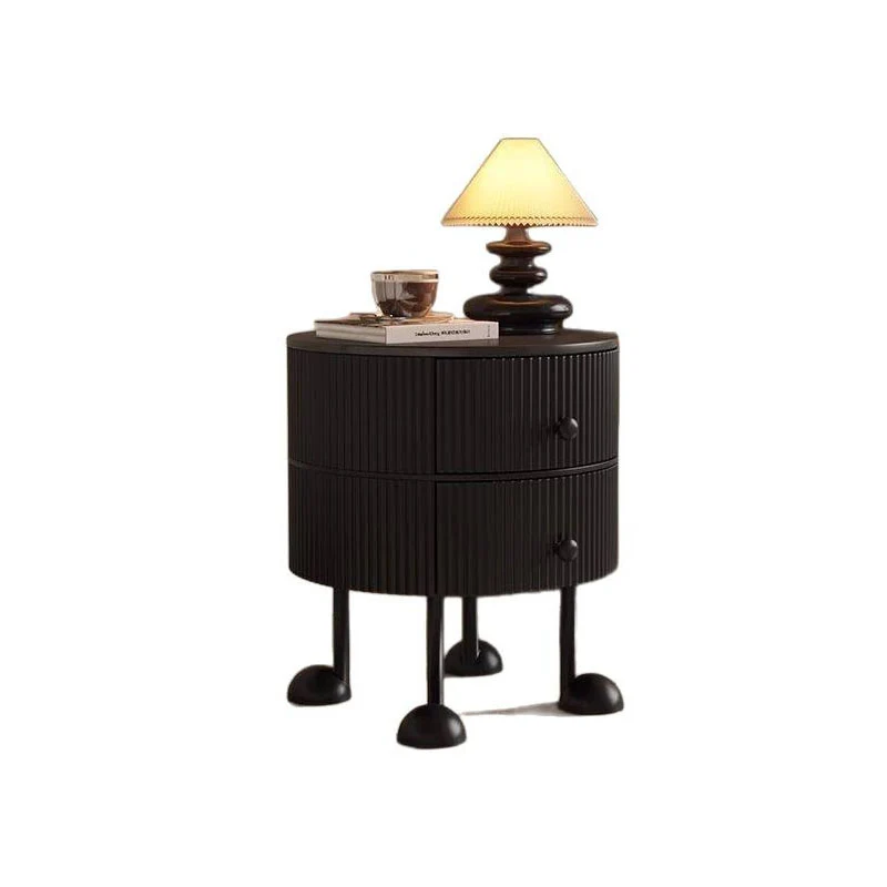 Traditional French Sintered Stone PP Iron plywood Round Cartoon-Leg Nightstand 2 Drawers For Bedroom