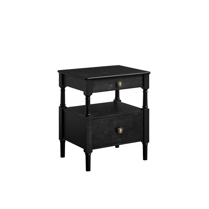 Traditional French Solid Wood Multilayer Board Pine Wood Roman Square Nightstand 2-Drawer For Bedroom