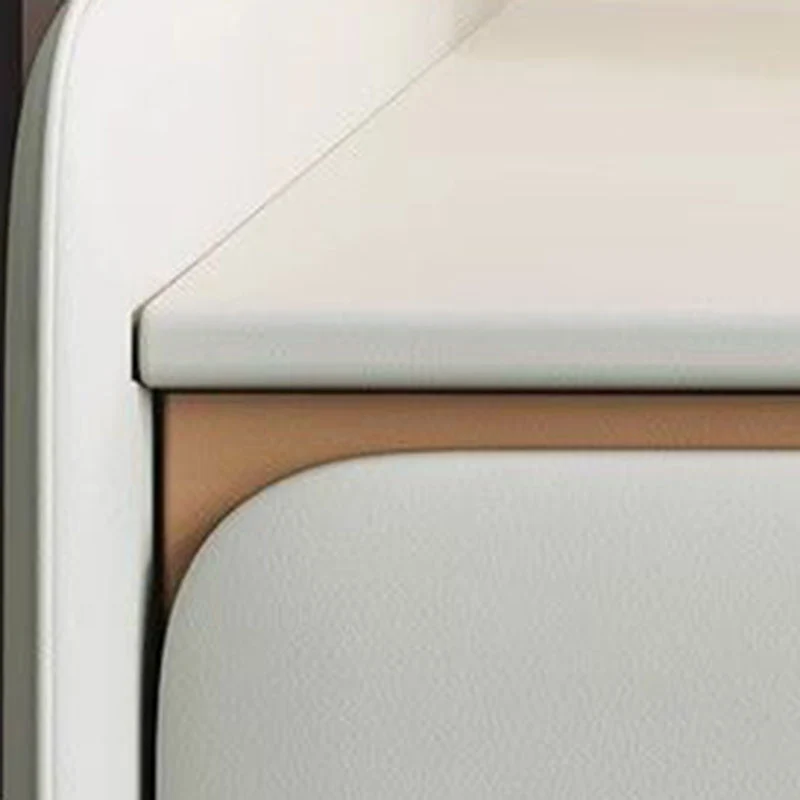 Modern Luxury Solid Wood Multilayer Board Pine Faux Nappa Leather Carbon Steel Rounded Square Nightstand 2 Drawers For Bedroom