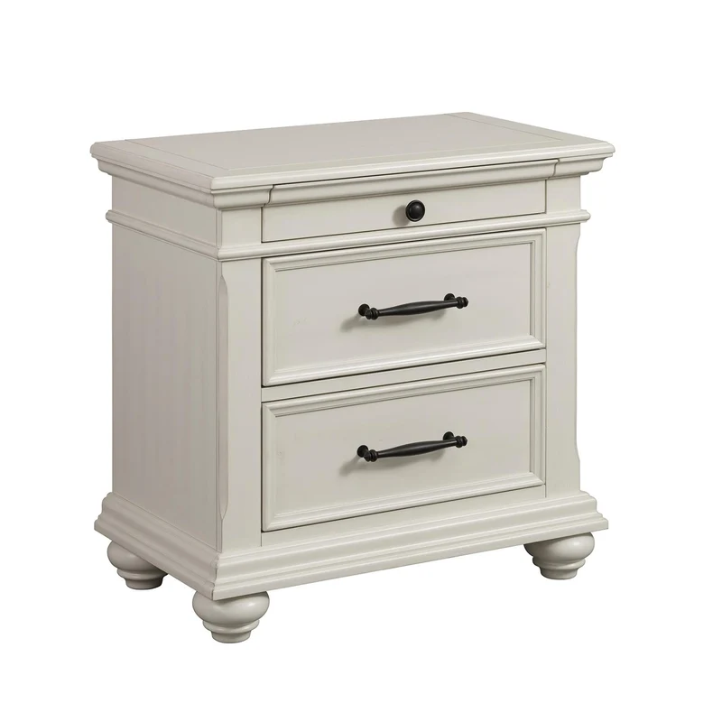 Elements International Slater SR600NS 3-Drawer Nightstand with USB Ports - White
