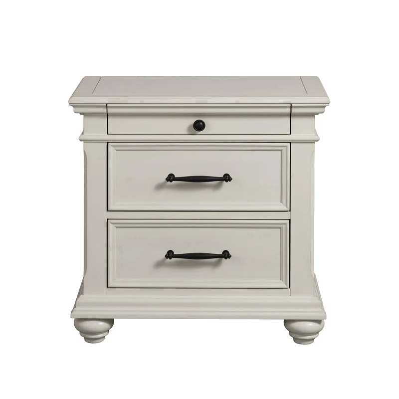 Elements International Slater SR600NS 3-Drawer Nightstand with USB Ports - White