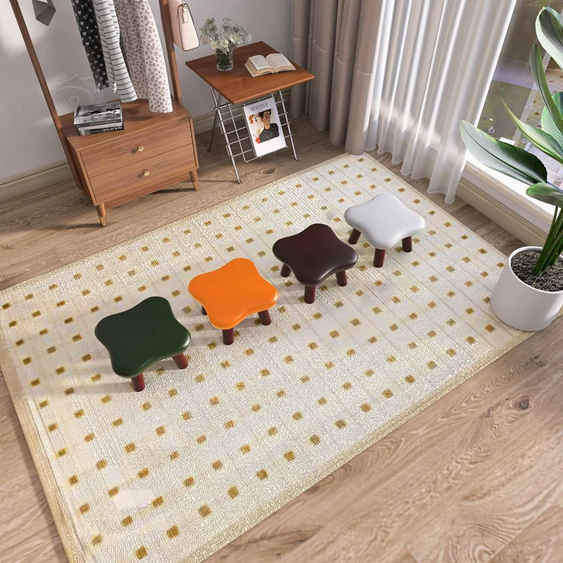 Contemporary Creative Four-Leaf Clover Shape Faux Oil-Waxed Leather Solid Wood Kids Low Stool Backless Armless For Living Room