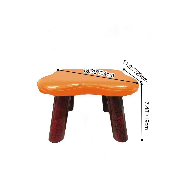Contemporary Creative Four-Leaf Clover Shape Faux Oil-Waxed Leather Solid Wood Kids Low Stool Backless Armless For Living Room