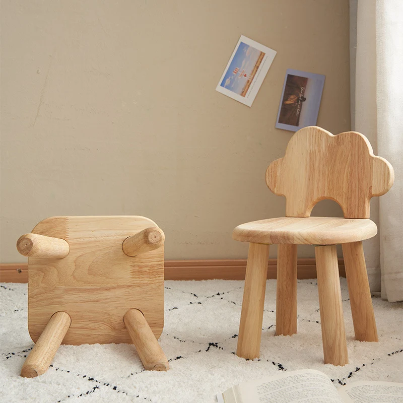 Contemporary Creative Cylindrical Cloud-Shaped Kids Rubberwood Multi-layer Plywood Low Stool Backrest Armless For Living Room