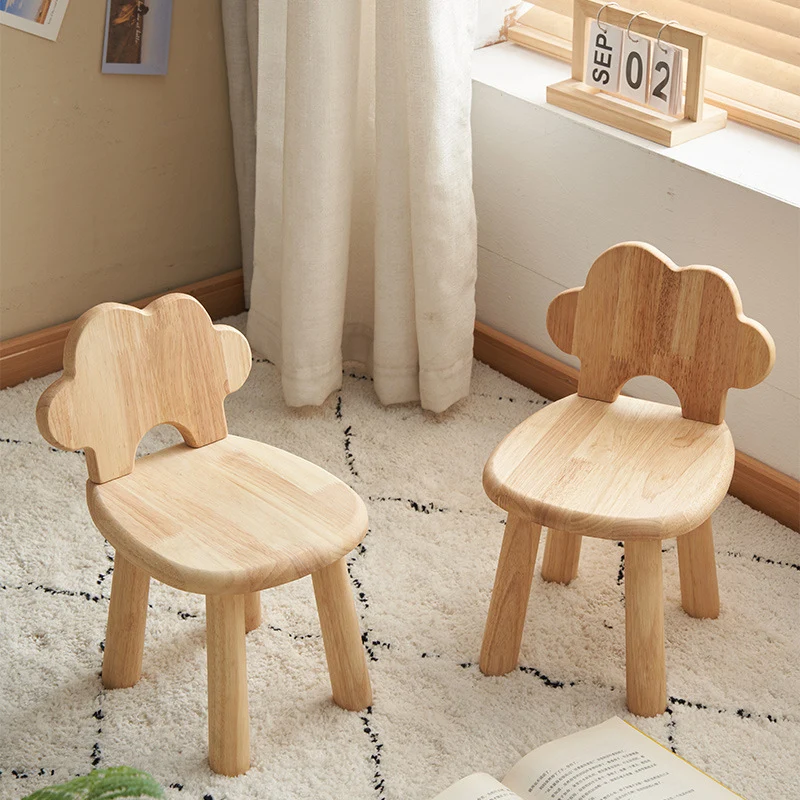 Contemporary Creative Cylindrical Cloud-Shaped Kids Rubberwood Multi-layer Plywood Low Stool Backrest Armless For Living Room