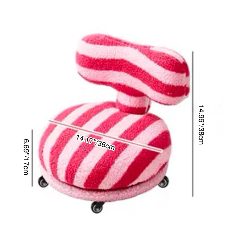 Contemporary Creative Round Bow Sherpa Fabric Iron Swivel Mobile Low Stool Backrest Armless For Living Room