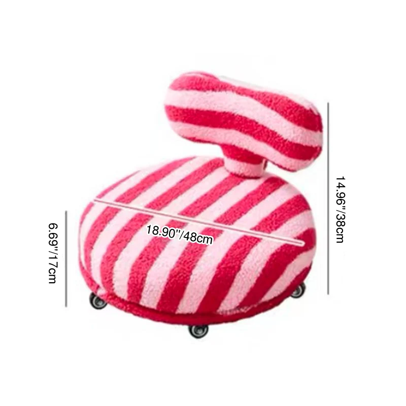 Contemporary Creative Round Bow Sherpa Fabric Iron Swivel Mobile Low Stool Backrest Armless For Living Room