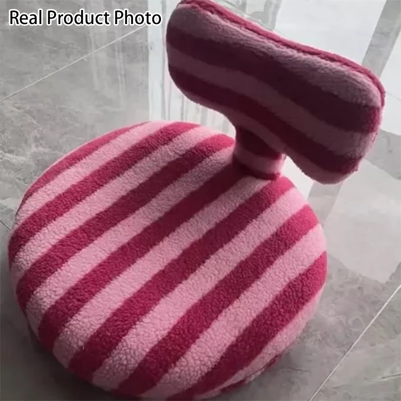 Contemporary Creative Round Bow Sherpa Fabric Iron Swivel Mobile Low Stool Backrest Armless For Living Room