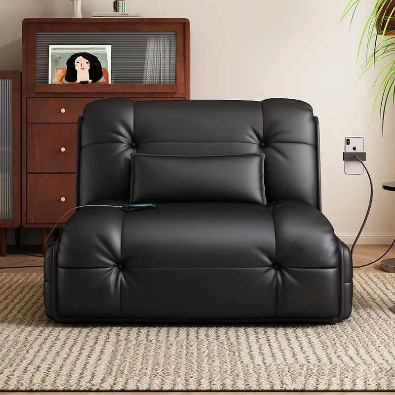 Modern Minimalist Rectangular Faux Leather Carbon Steel Foldable Accent Chair Backrest Armless For Living Room