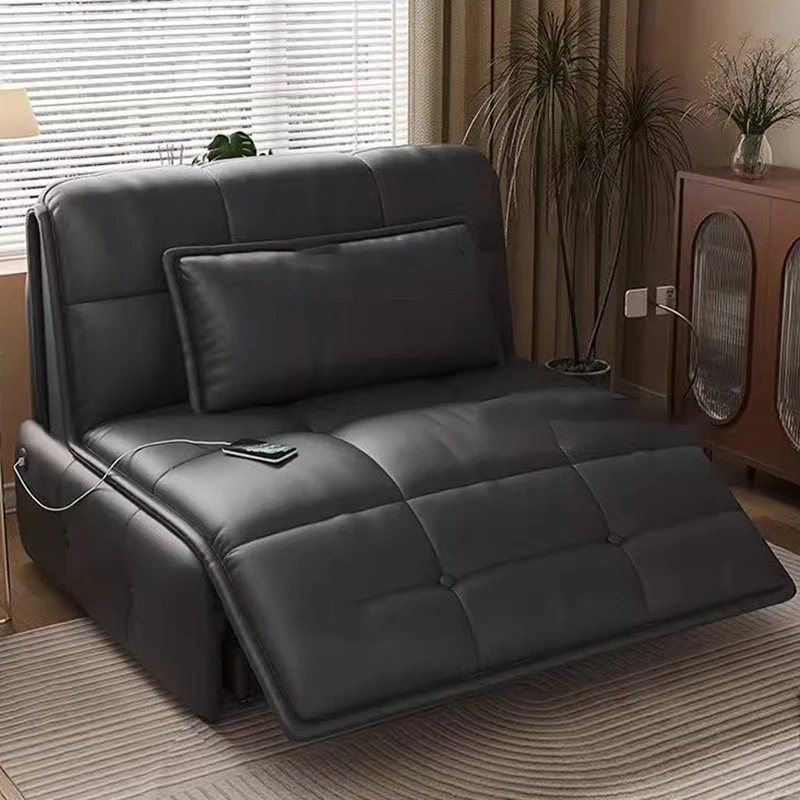 Modern Minimalist Rectangular Faux Leather Carbon Steel Foldable Accent Chair Backrest Armless For Living Room