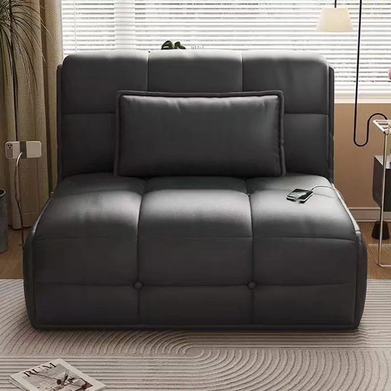 Modern Minimalist Rectangular Faux Leather Carbon Steel Foldable Accent Chair Backrest Armless For Living Room