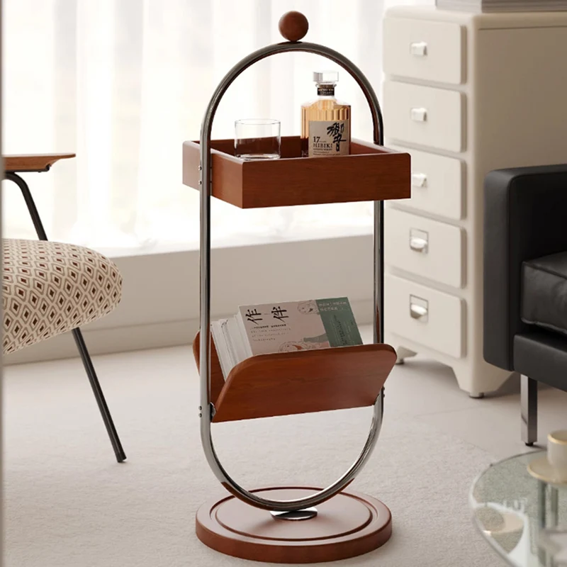 Contemporary Nordic Oval Round Solid Wood Stainless Steel Side Table 2-Tier For Living Room