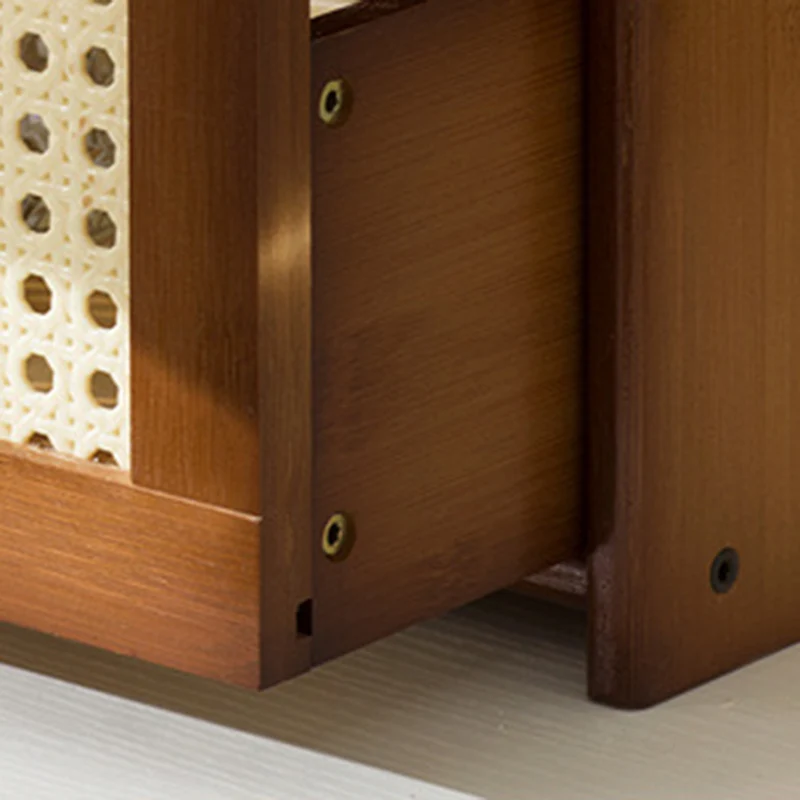 Traditional Vintage Bamboo Rattan Rounded Trapezoid Storage Shelf 2/3-Tier For Living Room