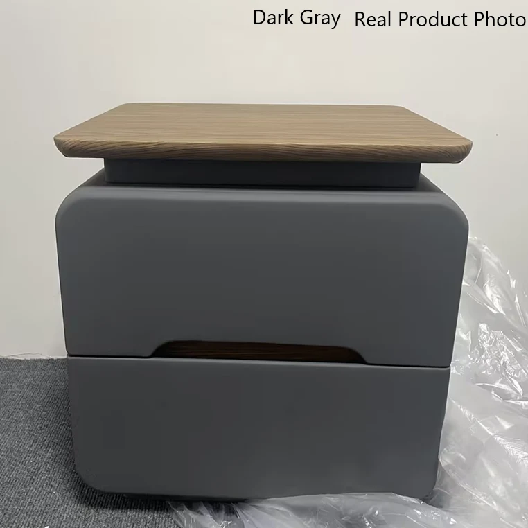 Contemporary Creative Solid Wood Plywood Faux Leather Rounded Square Nightstand 2-Drawer Bedroom