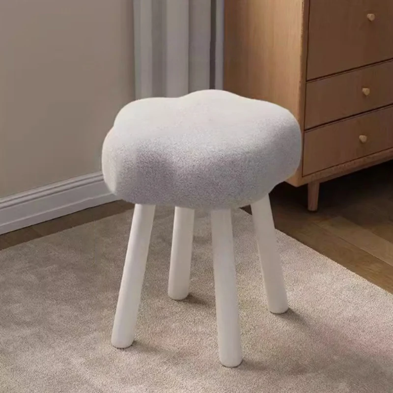 Modern Art Deco Sherpa Fabric Solid Wood Cloud Round Low Stool For Living Room