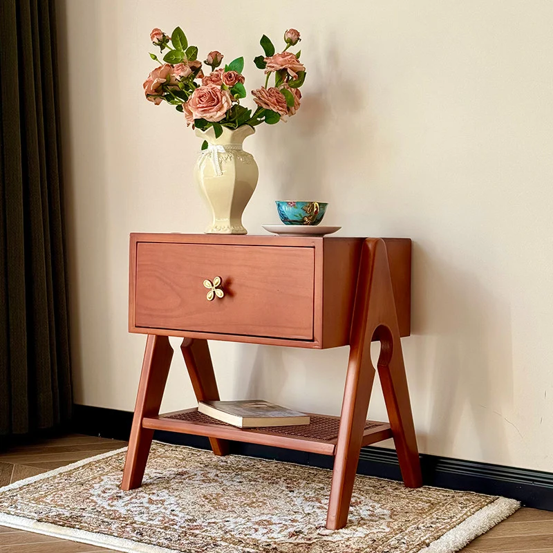 Traditional Vintage Rectangular Pine Wood Nightstand 1-Drawer For Living Room & Bedroom