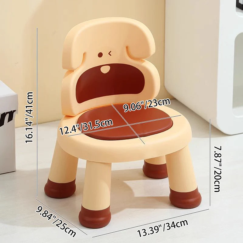 Modern Art Deco Cartoon Dog-Shaped PP Plastic Kids Low Stool Backrest Armless For Living Room