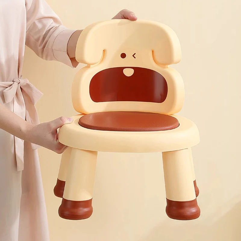 Modern Art Deco Cartoon Dog-Shaped PP Plastic Kids Low Stool Backrest Armless For Living Room