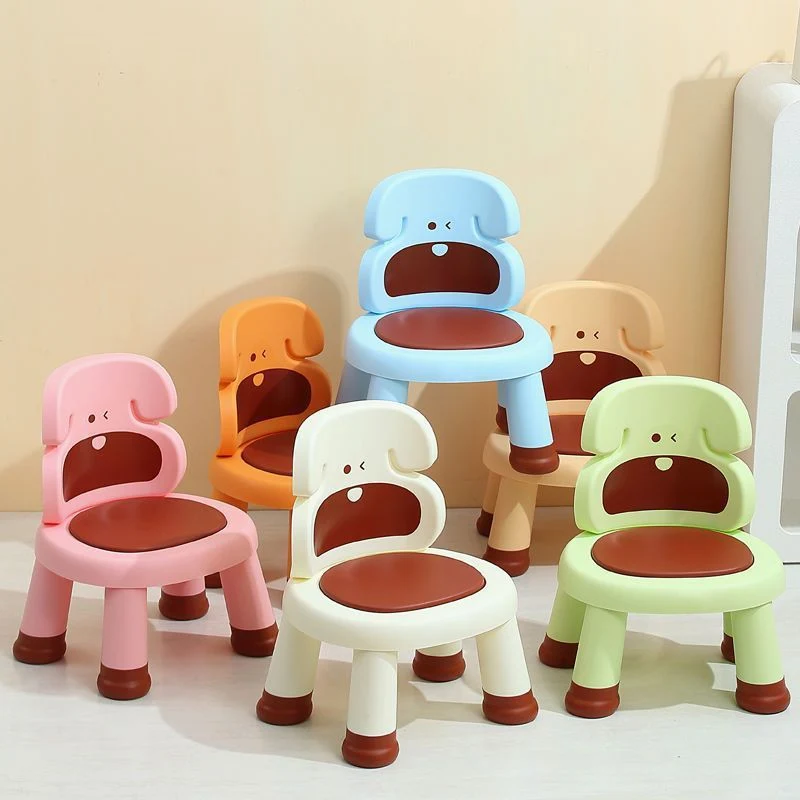 Modern Art Deco Cartoon Dog-Shaped PP Plastic Kids Low Stool Backrest Armless For Living Room