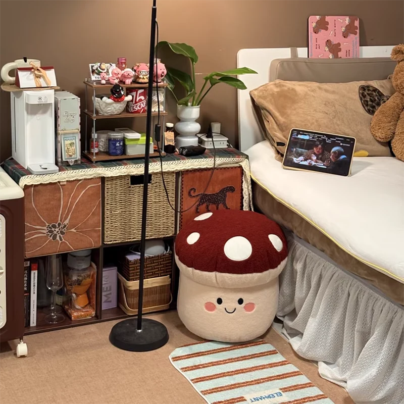 Contemporary Creative Cartoon Mushroom Short Plush EPP Kids Low Stool Backless Armless For Living Room