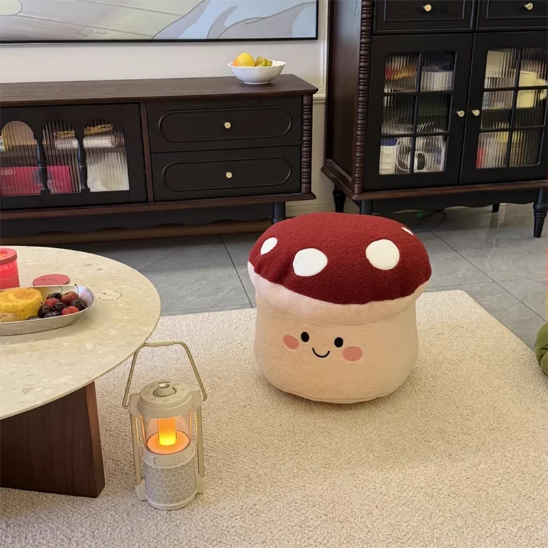 Contemporary Creative Cartoon Mushroom Short Plush EPP Kids Low Stool Backless Armless For Living Room