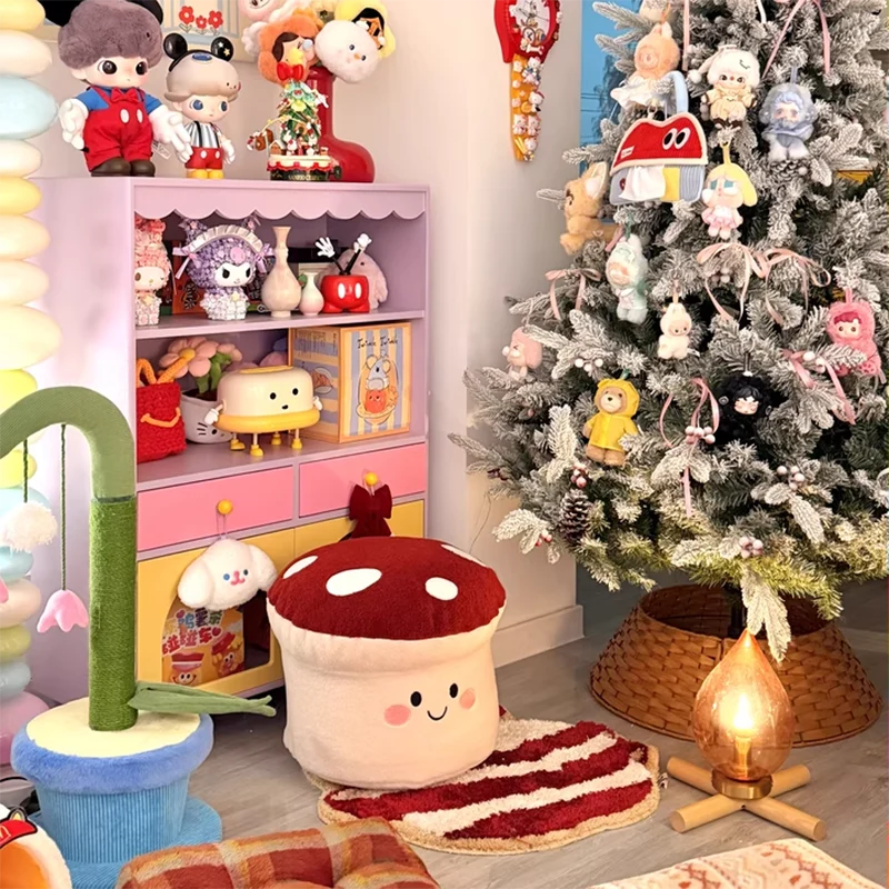 Contemporary Creative Cartoon Mushroom Short Plush EPP Kids Low Stool Backless Armless For Living Room
