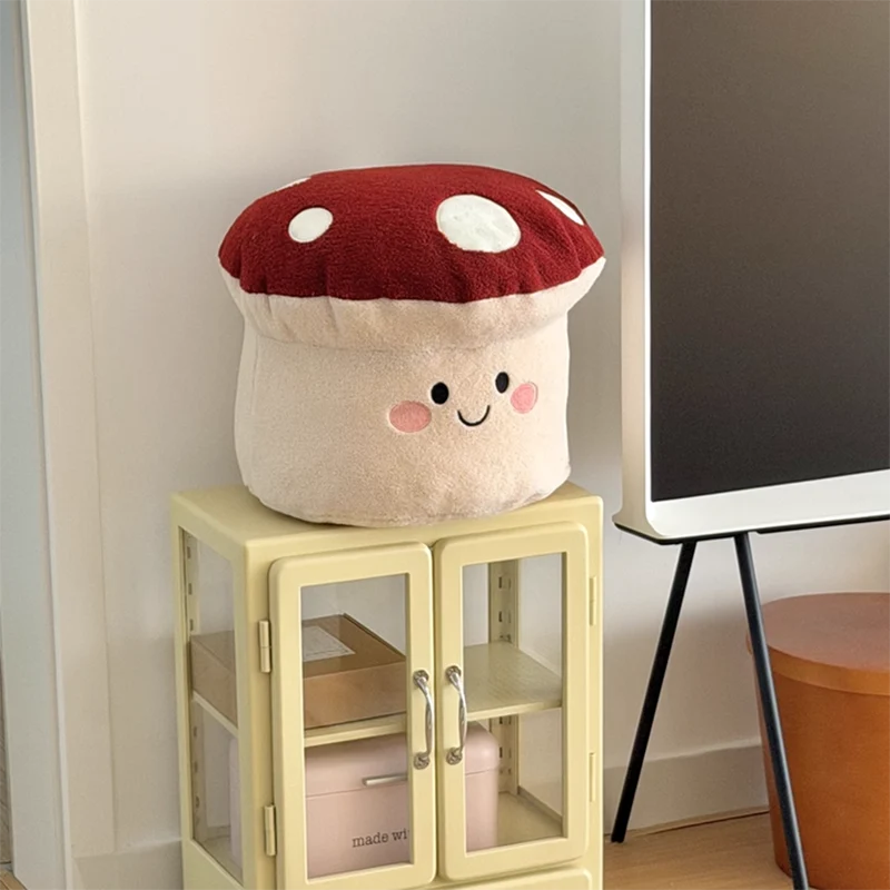 Contemporary Creative Cartoon Mushroom Short Plush EPP Kids Low Stool Backless Armless For Living Room