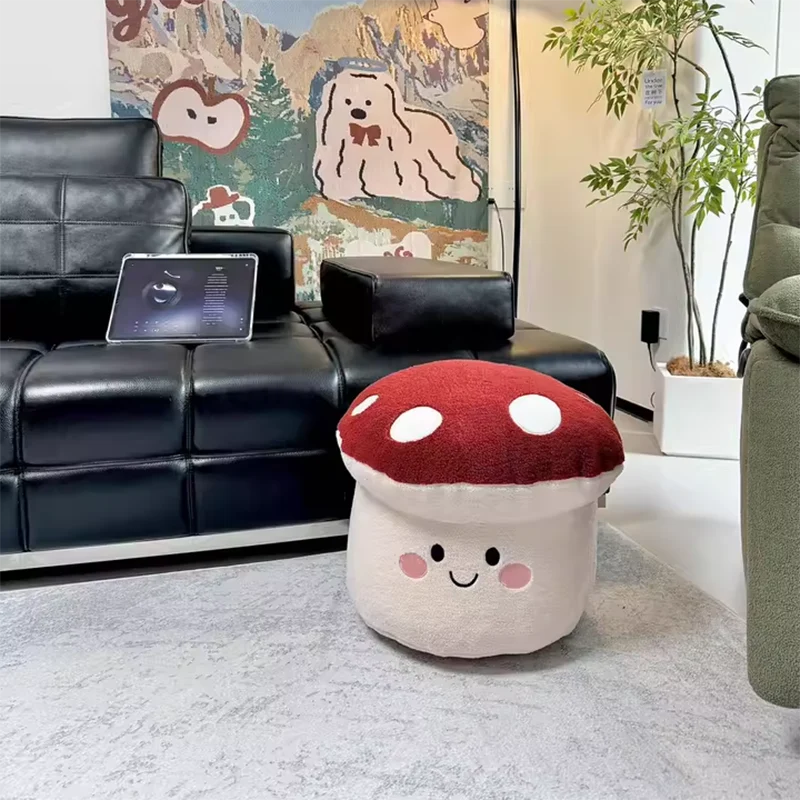 Contemporary Creative Cartoon Mushroom Short Plush EPP Kids Low Stool Backless Armless For Living Room