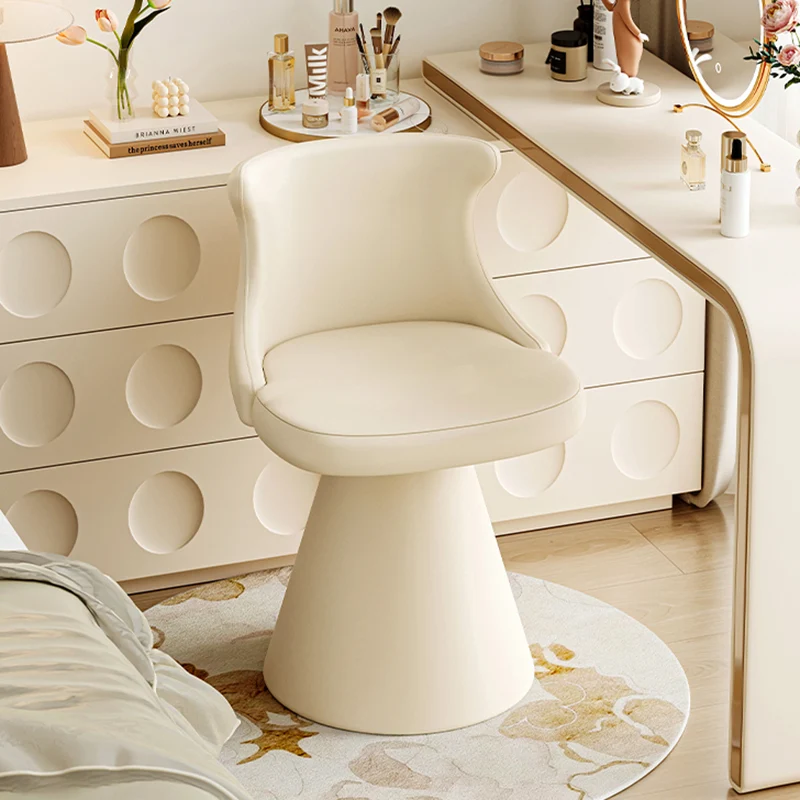 Modern Minimalist Plywood Scratch-resistant Leather Chenille Velvet Upholstered Vanity Stool With Wraparound Back & Swivel For Bedroom