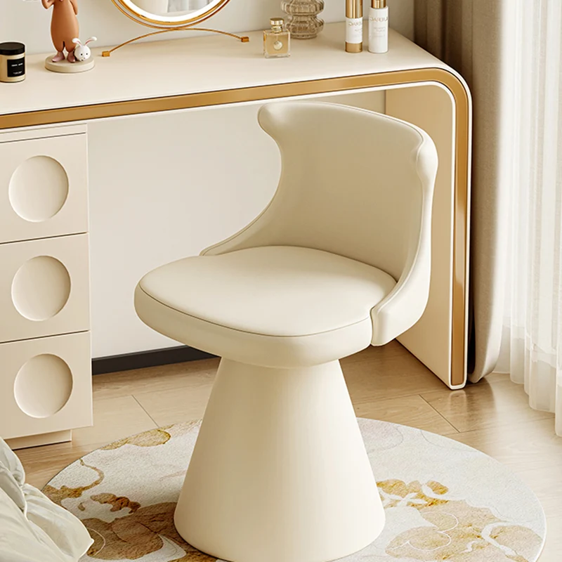 Modern Minimalist Plywood Scratch-resistant Leather Chenille Velvet Upholstered Vanity Stool With Wraparound Back & Swivel For Bedroom