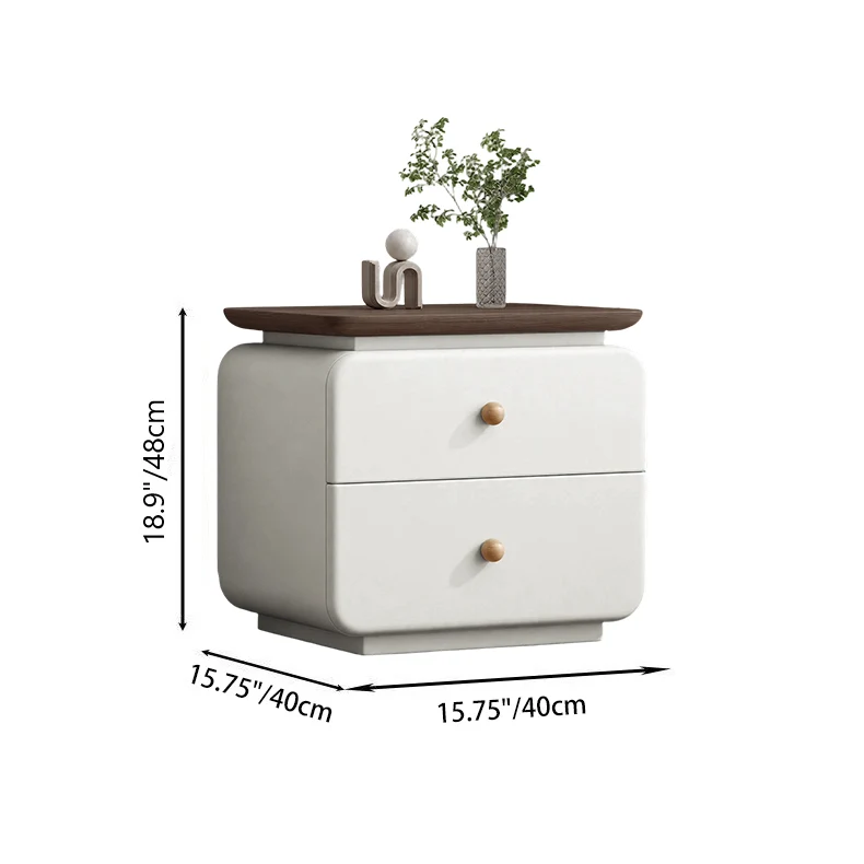 Traditional French Cat-Scratch-Resistant Leather High-Density Fiberboard Pine Wood Rounded Square Bedside Table Nightstand With 2 Drawers For Bedroom