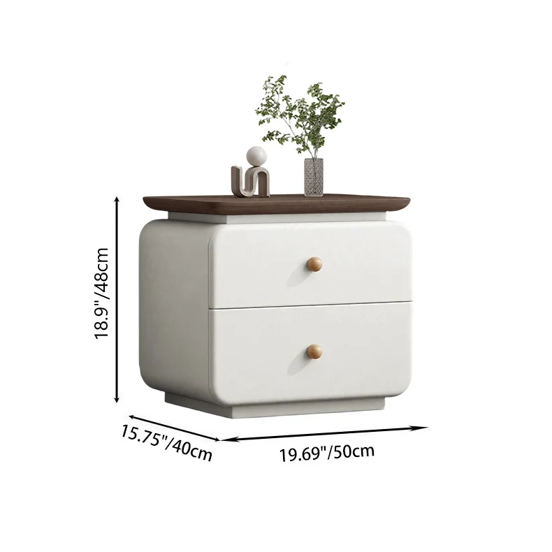 Traditional French Cat-Scratch-Resistant Leather High-Density Fiberboard Pine Wood Rounded Square Bedside Table Nightstand With 2 Drawers For Bedroom