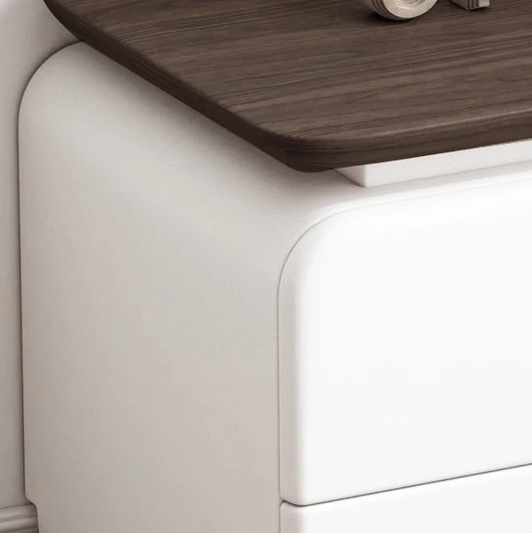 Traditional French Cat-Scratch-Resistant Leather High-Density Fiberboard Pine Wood Rounded Square Bedside Table Nightstand With 2 Drawers For Bedroom