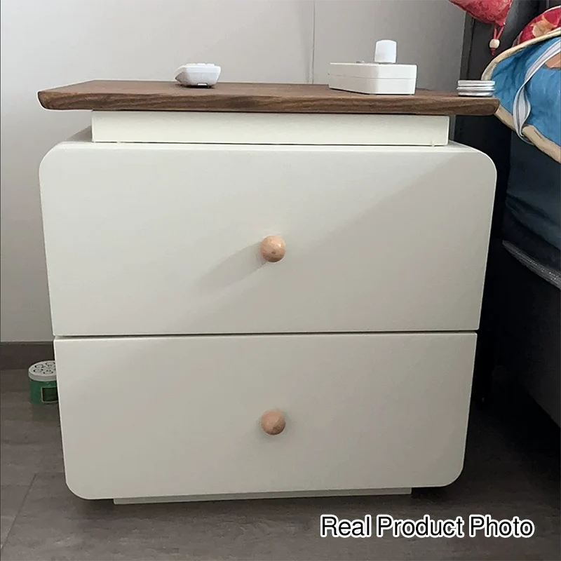 Traditional French Cat-Scratch-Resistant Leather High-Density Fiberboard Pine Wood Rounded Square Bedside Table Nightstand With 2 Drawers For Bedroom