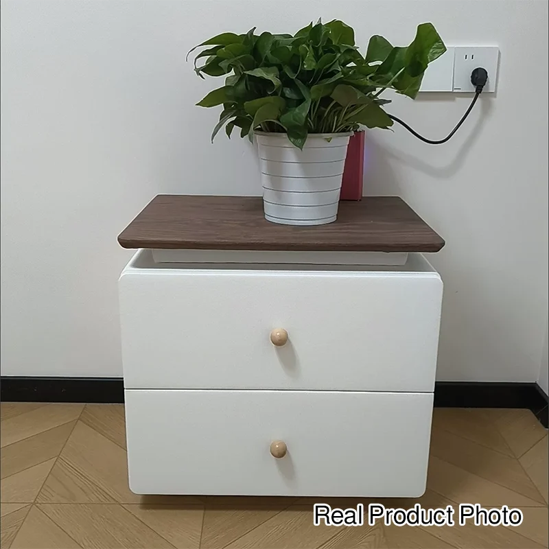 Traditional French Cat-Scratch-Resistant Leather High-Density Fiberboard Pine Wood Rounded Square Bedside Table Nightstand With 2 Drawers For Bedroom