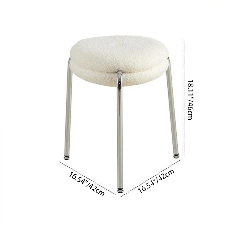 Modern Minimalist Rounded-edge Sherpa Fabric Metal Vanity Stool With Double-layer Cushion For Bedroom