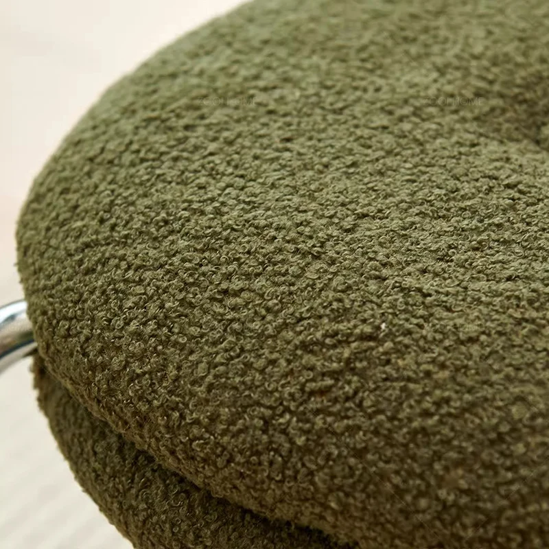 Modern Minimalist Rounded-edge Sherpa Fabric Metal Vanity Stool With Double-layer Cushion For Bedroom