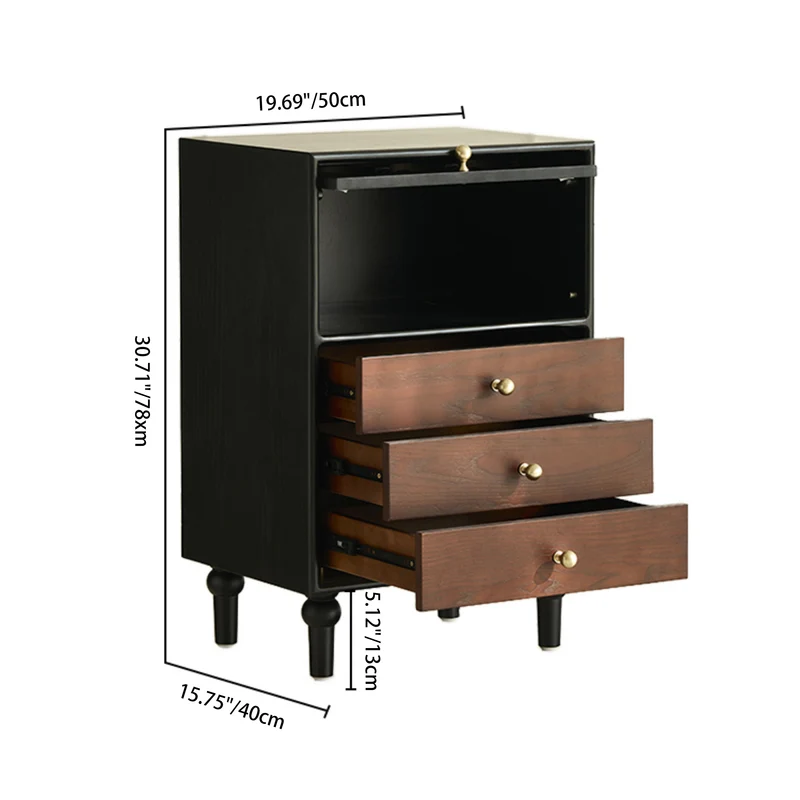 Traditional French Pine Wood Solid Wood Plywood Arched Rectangular Nightstand With 3 Drawers For Bedroom