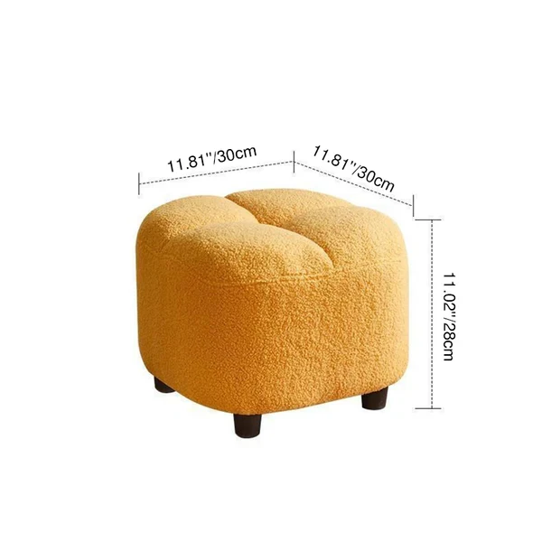 Contemporary Nordic Square Sherpa Fabric Sponge Wood Low Stool Backless Armless For Entryway & Hallway