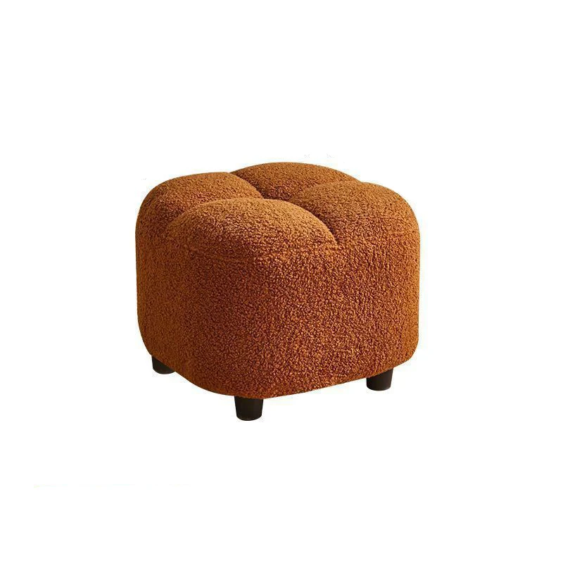 Contemporary Nordic Square Sherpa Fabric Sponge Wood Low Stool Backless Armless For Entryway & Hallway