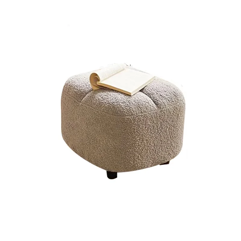 Contemporary Nordic Square Sherpa Fabric Sponge Wood Low Stool Backless Armless For Entryway & Hallway