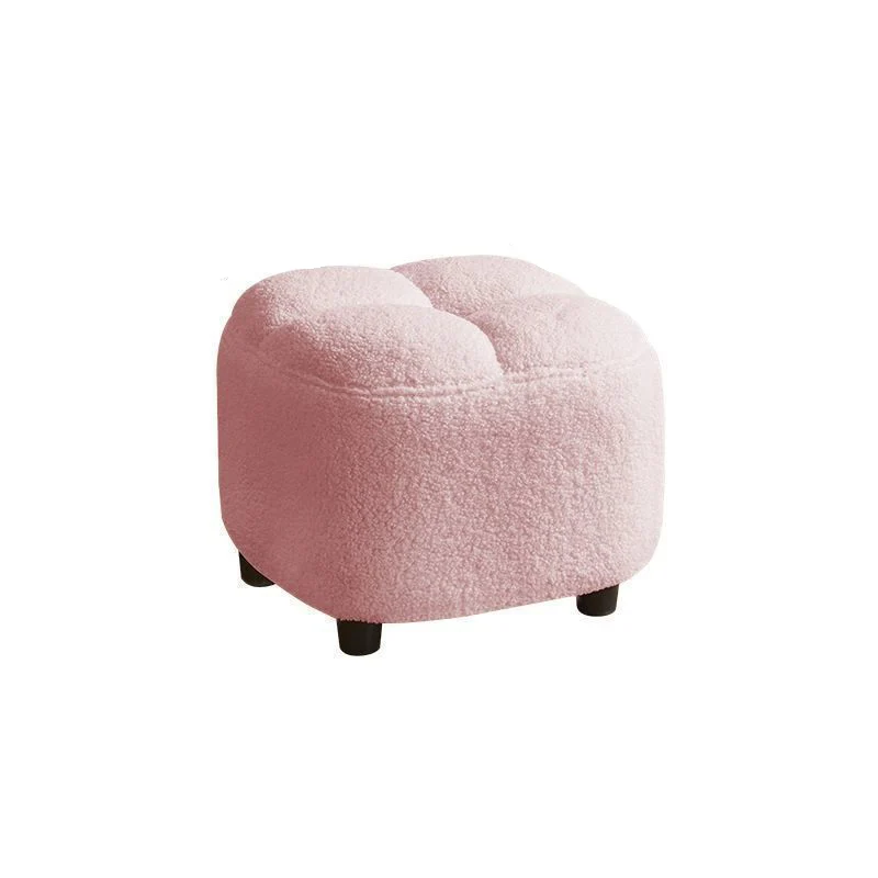 Contemporary Nordic Square Sherpa Fabric Sponge Wood Low Stool Backless Armless For Entryway & Hallway