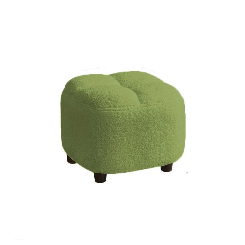 Contemporary Nordic Square Sherpa Fabric Sponge Wood Low Stool Backless Armless For Entryway & Hallway