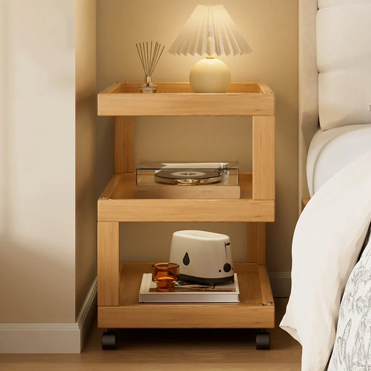 Contemporary Creative Bamboo Glass Woven Resin Rattan Movable Square Side Table With 3/4 Tiers For Living Room