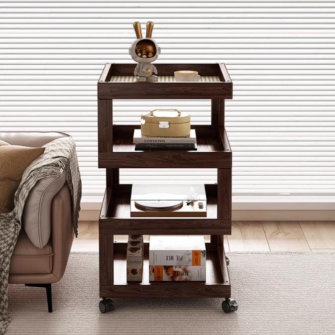 Contemporary Creative Bamboo Glass Woven Resin Rattan Movable Square Side Table With 3/4 Tiers For Living Room