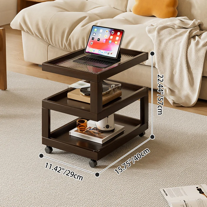 Contemporary Creative Bamboo Glass Woven Resin Rattan Movable Square Side Table With 3/4 Tiers For Living Room