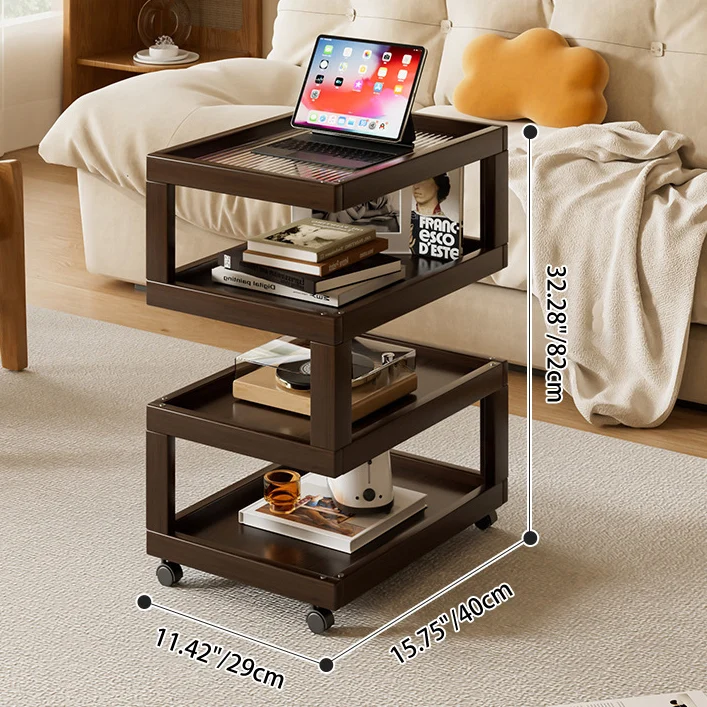 Contemporary Creative Bamboo Glass Woven Resin Rattan Movable Square Side Table With 3/4 Tiers For Living Room
